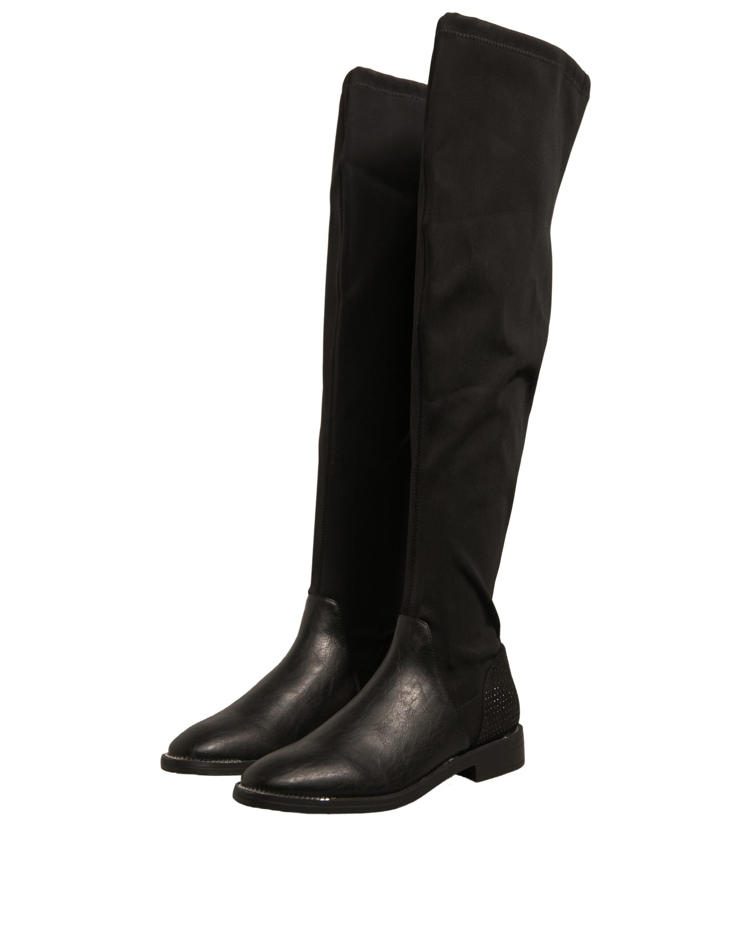 MY TWIN Black Leather Suede Flats High Boots Shoes - Elegant Style and Comfort