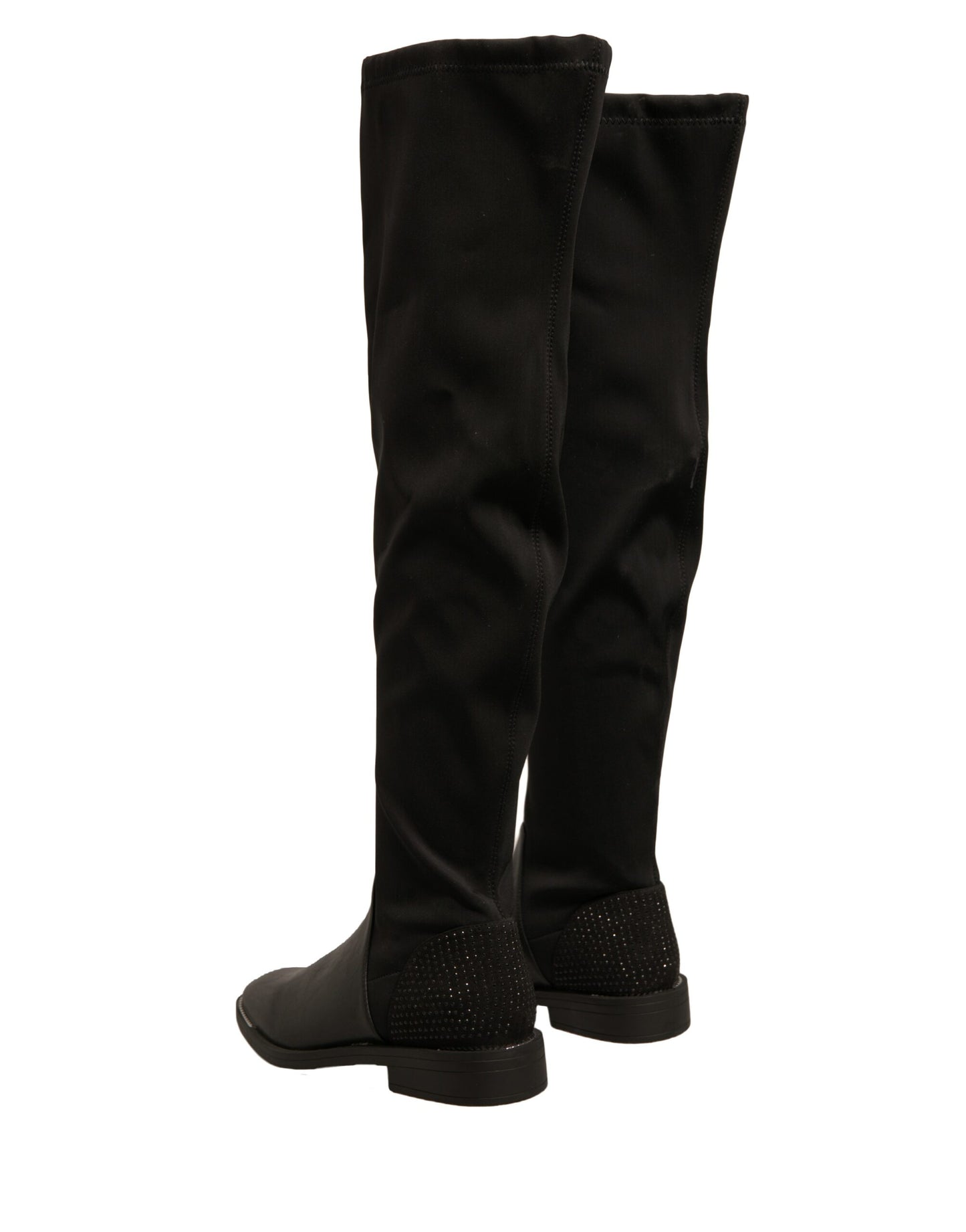 MY TWIN Black Leather Suede Flats High Boots Shoes - Elegant Style and Comfort