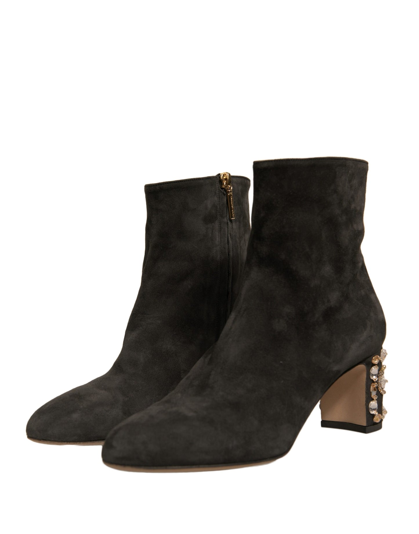 Dolce & Gabbana Black Embellished Heel Ankle Boots