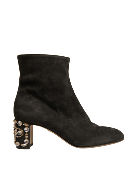 Dolce & Gabbana Black Embellished Heel Ankle Boots