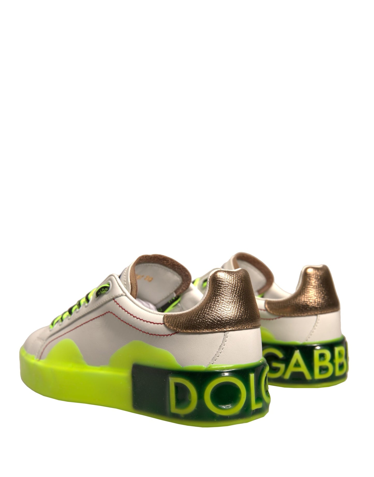 Dolce & Gabbana White Yellow Portofino Leather Sneakers