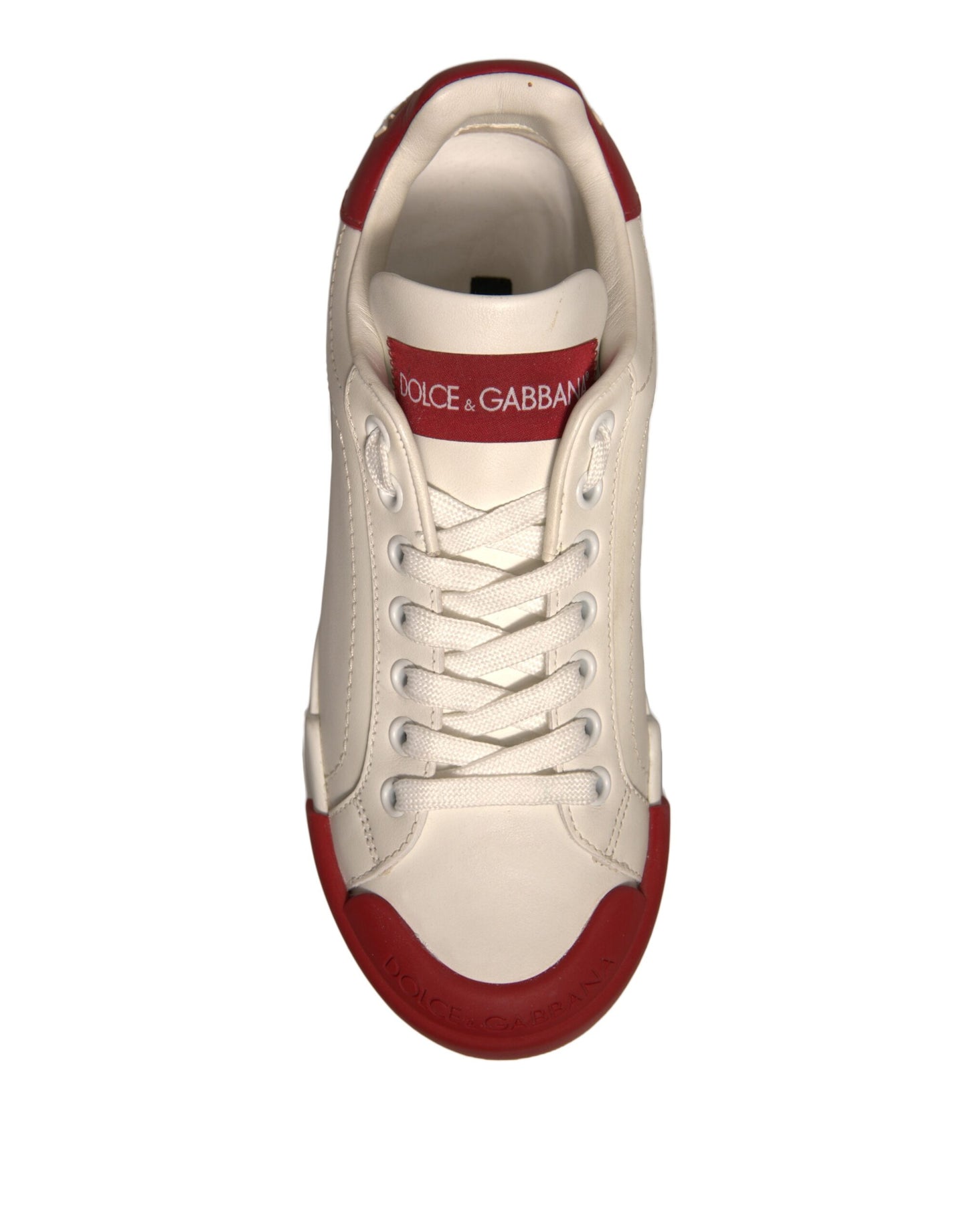 Dolce & Gabbana White Leather Logo Portofino Sneakers