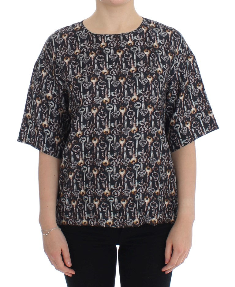 - Enchanted Sicily Silk Blouse with Key Print