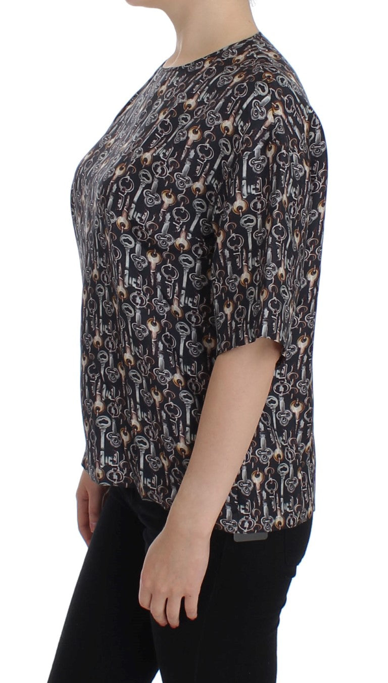 - Enchanted Sicily Silk Blouse with Key Print