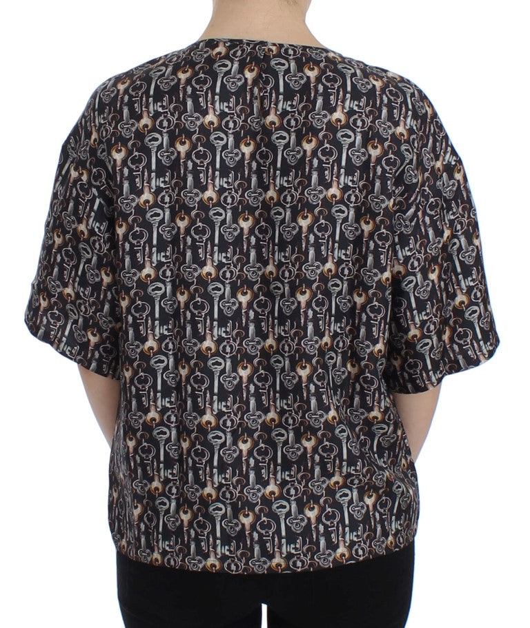 - Enchanted Sicily Silk Blouse with Key Print