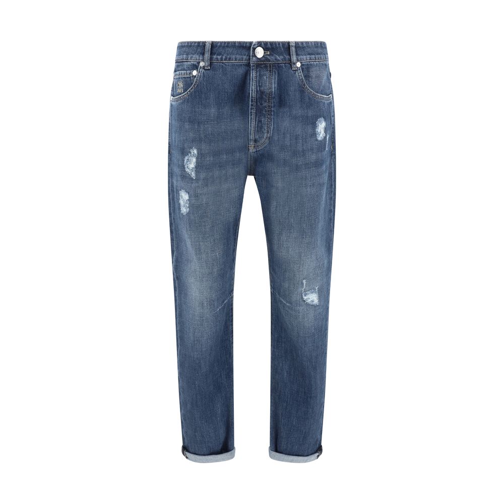 Brunello Cucinelli Men's Blue Worn-out Jeans
