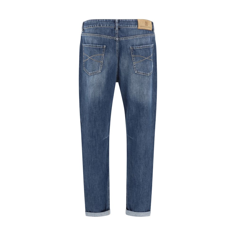 Brunello Cucinelli Men's Blue Worn-out Jeans