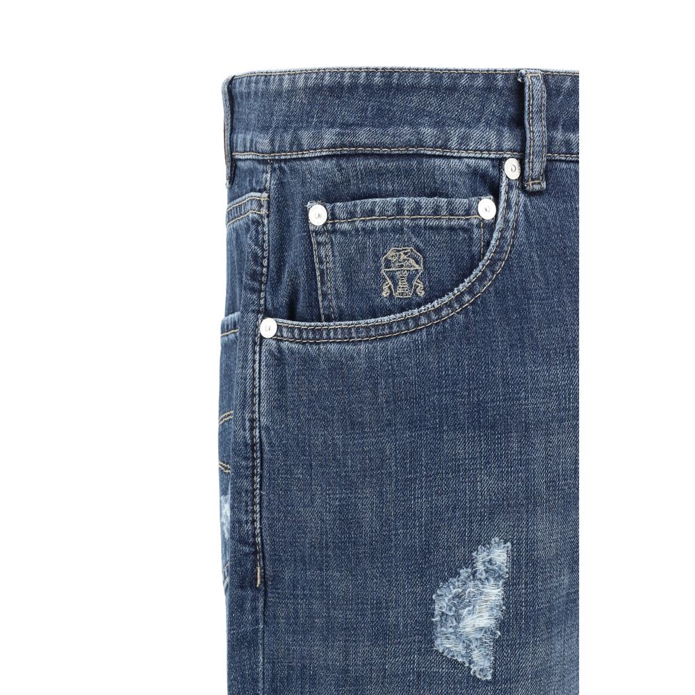 Brunello Cucinelli Men's Blue Worn-out Jeans