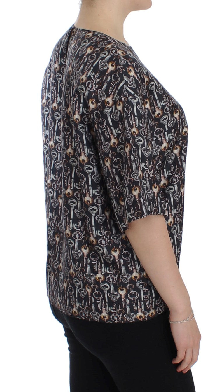 - Enchanted Sicily Silk Blouse with Key Print