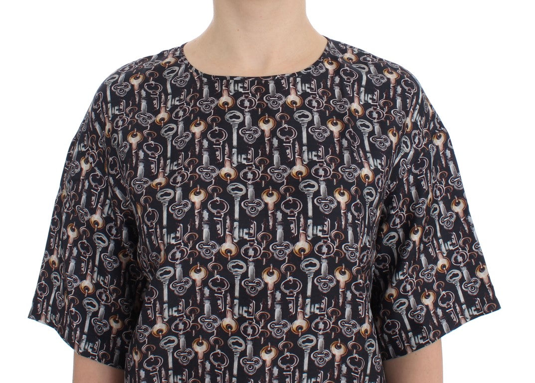 - Enchanted Sicily Silk Blouse with Key Print