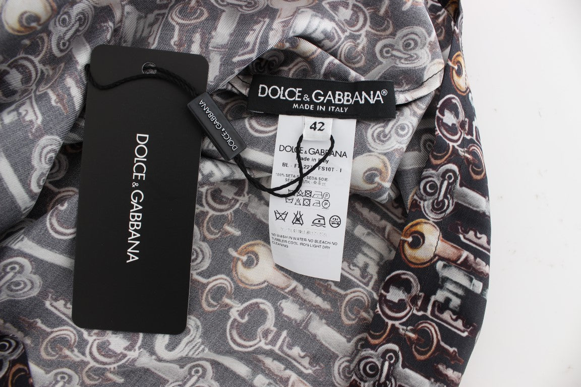 - Enchanted Sicily Silk Blouse with Key Print