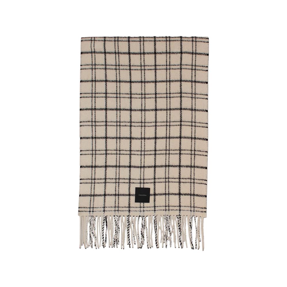 Calvin Klein Beige Wool Checkered Scarf
