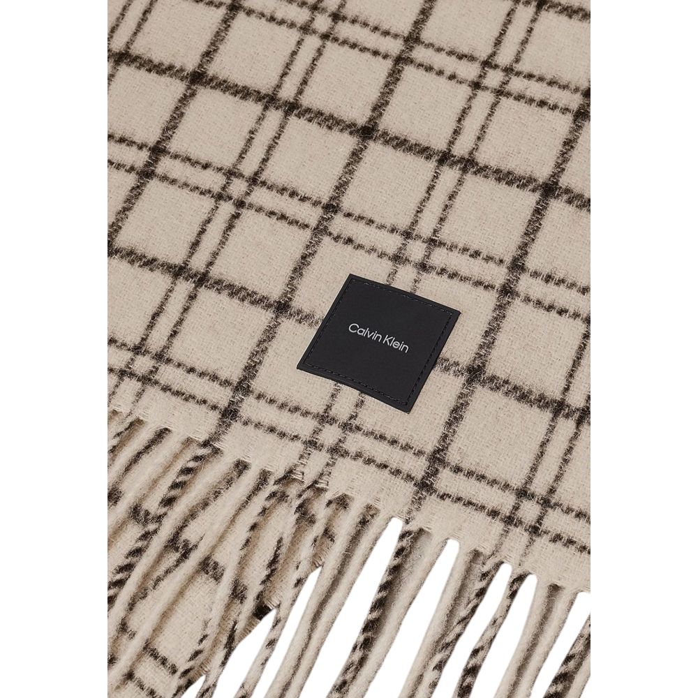Calvin Klein Beige Wool Checkered Scarf