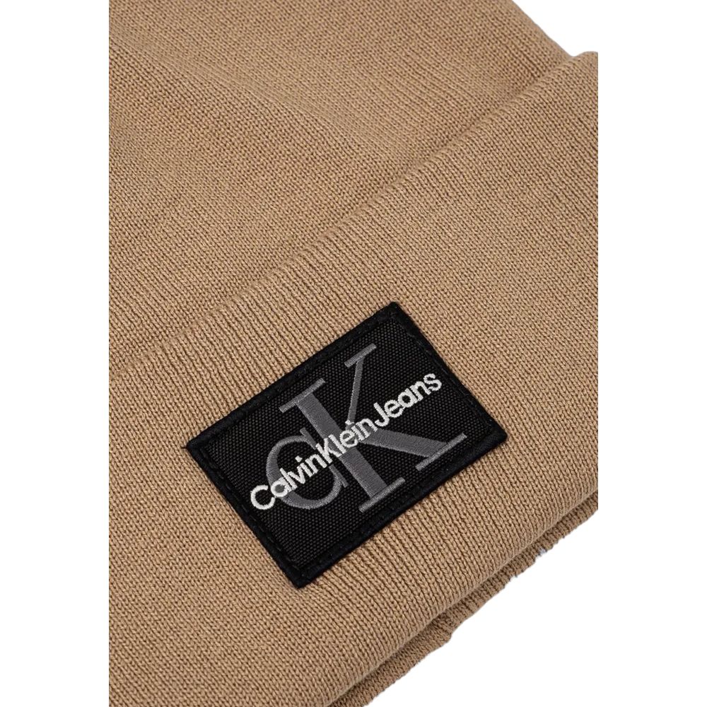 Calvin Klein Jeans Beige Cotton Beanie Hat