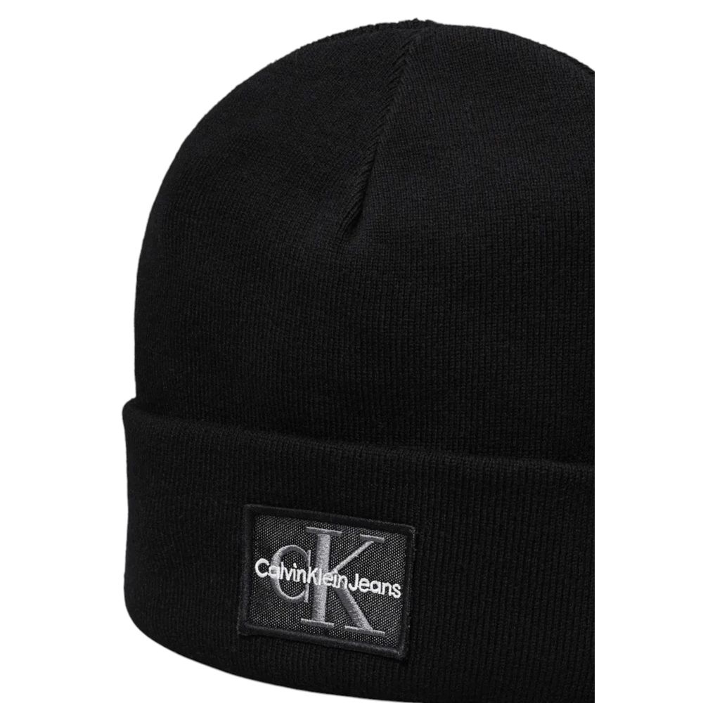 Calvin Klein Jeans Black Cotton Beanie Hat
