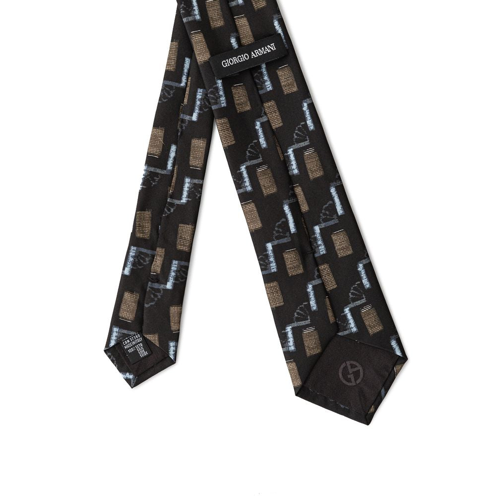 Giorgio Armani Black Silk Tie with Geometric Patterns