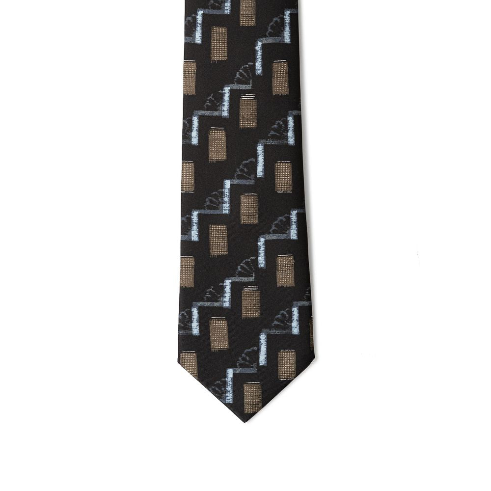 Giorgio Armani Black Silk Tie with Geometric Patterns