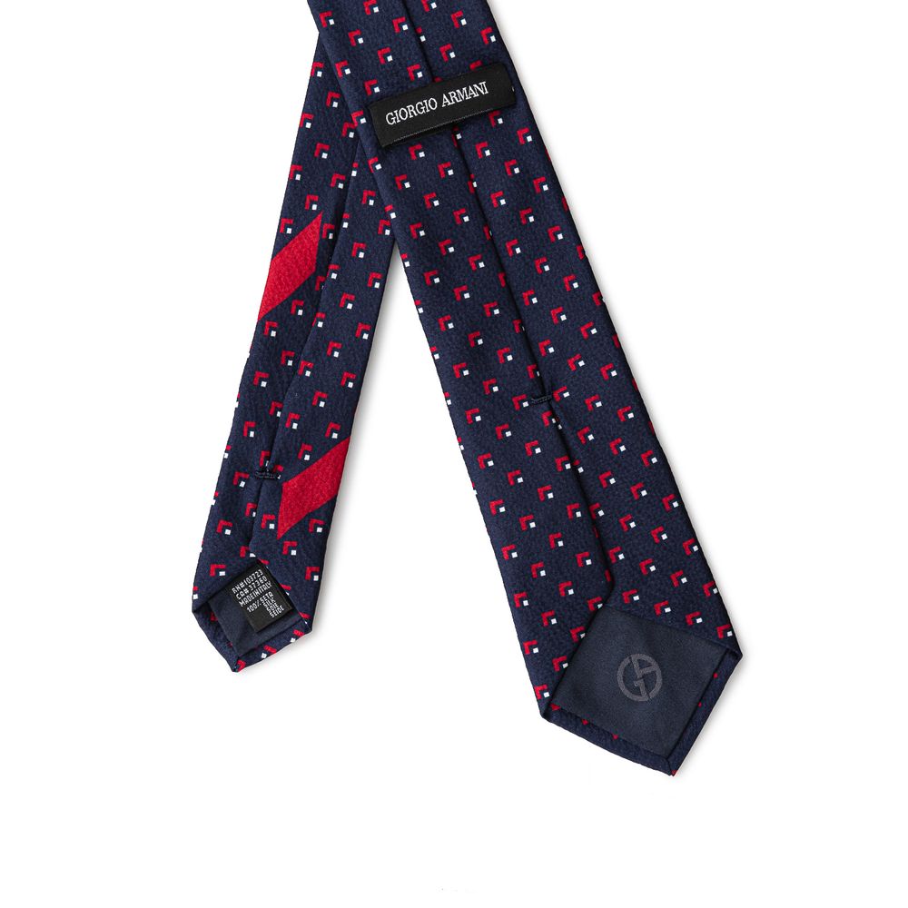 Giorgio Armani Blue Silk Tie with Multicolor Geometries