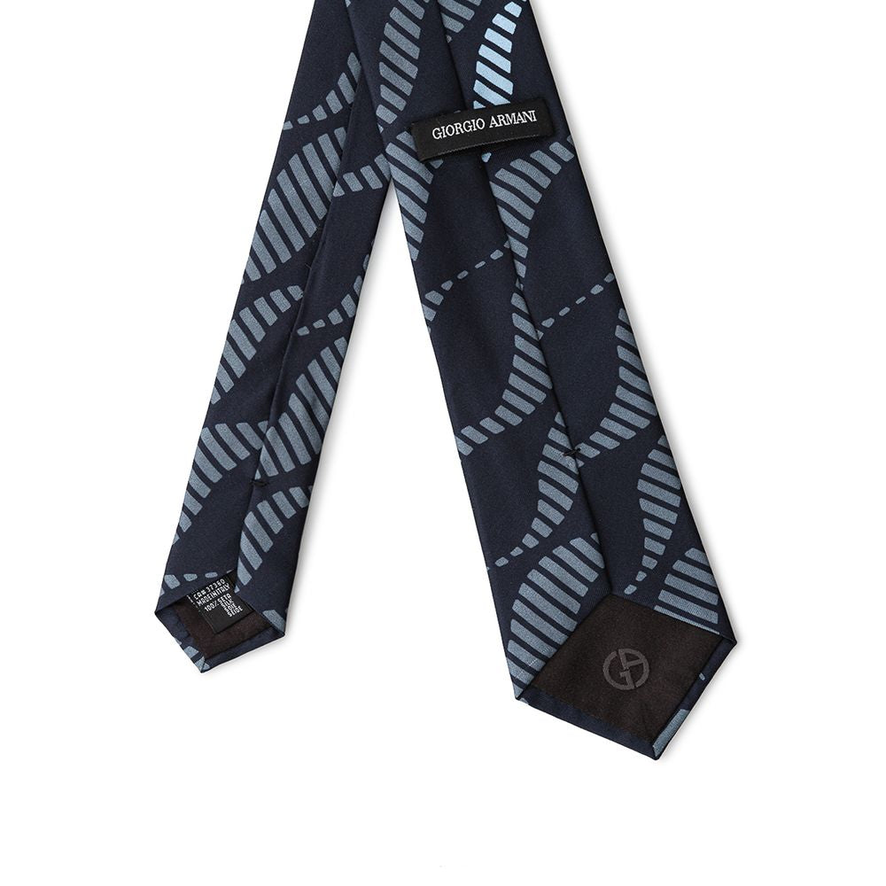 Giorgio Armani Blue Print Silk Tie - Elegant Black with Grey Pattern