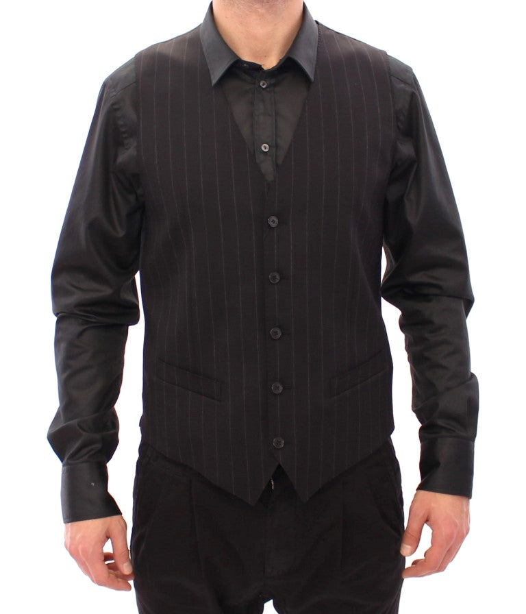 - Elegant Black Striped Wool Dress Vest