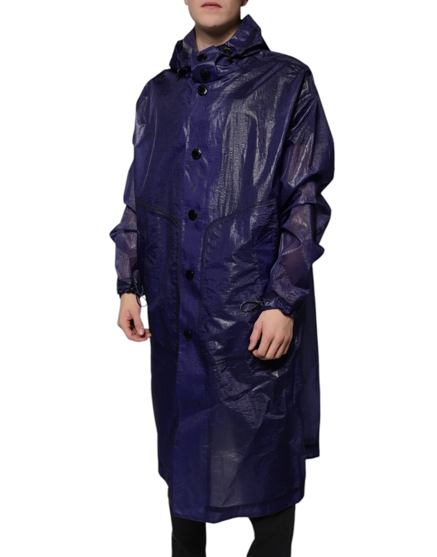 Dolce & Gabbana Dark Blue Cotton Hooded Raincoat Jacket