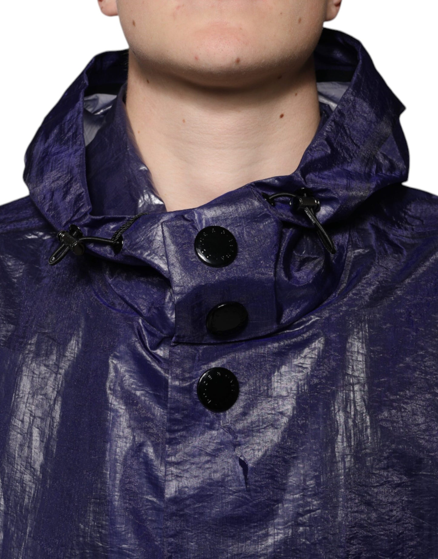 Dolce & Gabbana Dark Blue Cotton Hooded Raincoat Jacket