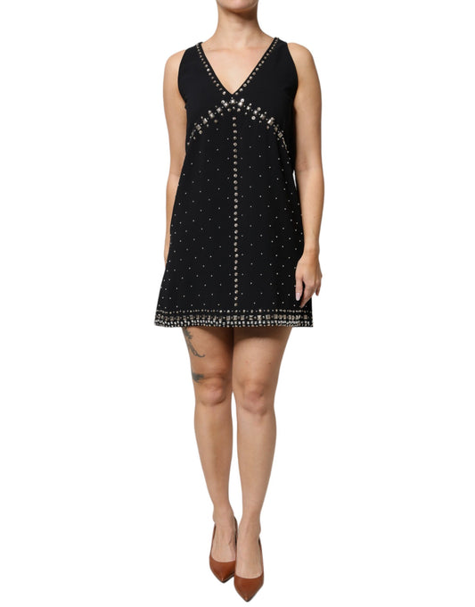 PINKO Black Embellished Sleeveless Shift A-line Mini Dress