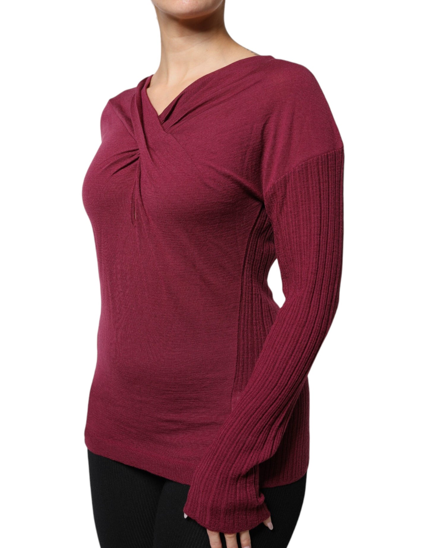 Roberto Cavalli Maroon Keyhole Knit Pullover Sweater
