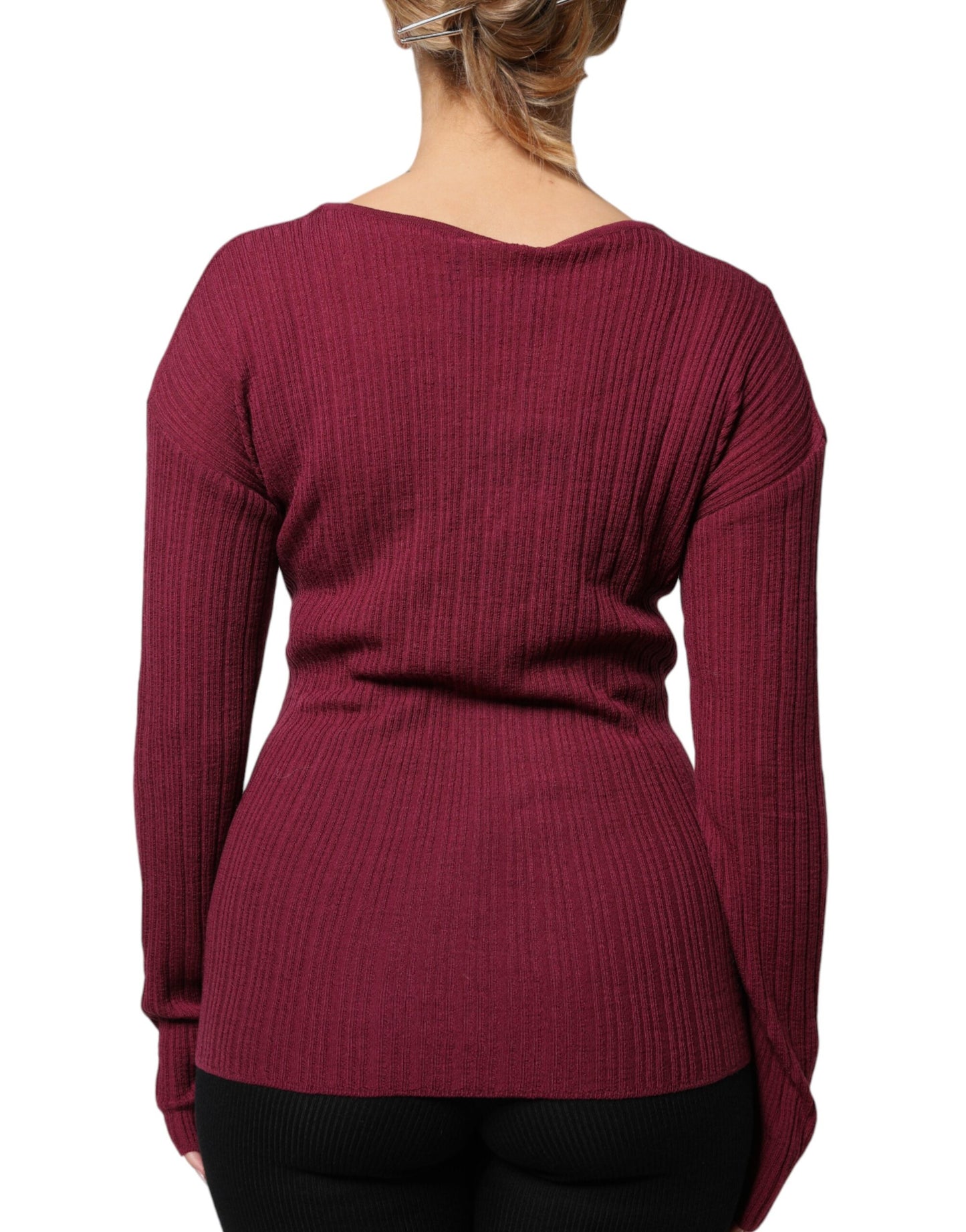 Roberto Cavalli Maroon Keyhole Knit Pullover Sweater