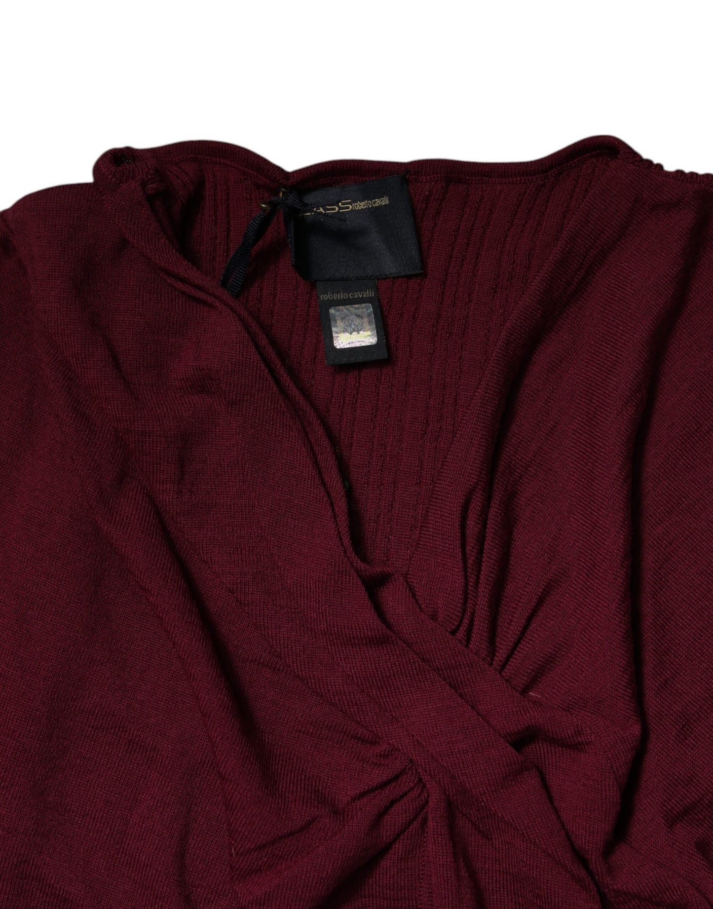 Roberto Cavalli Maroon Keyhole Knit Pullover Sweater