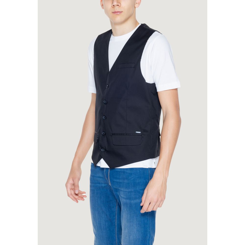 Gianni Lupo Black Cotton Suit Vest for Men