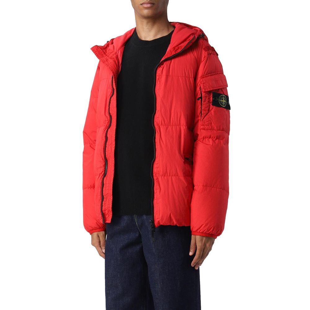Stone Island Red Nylon Down Jacket