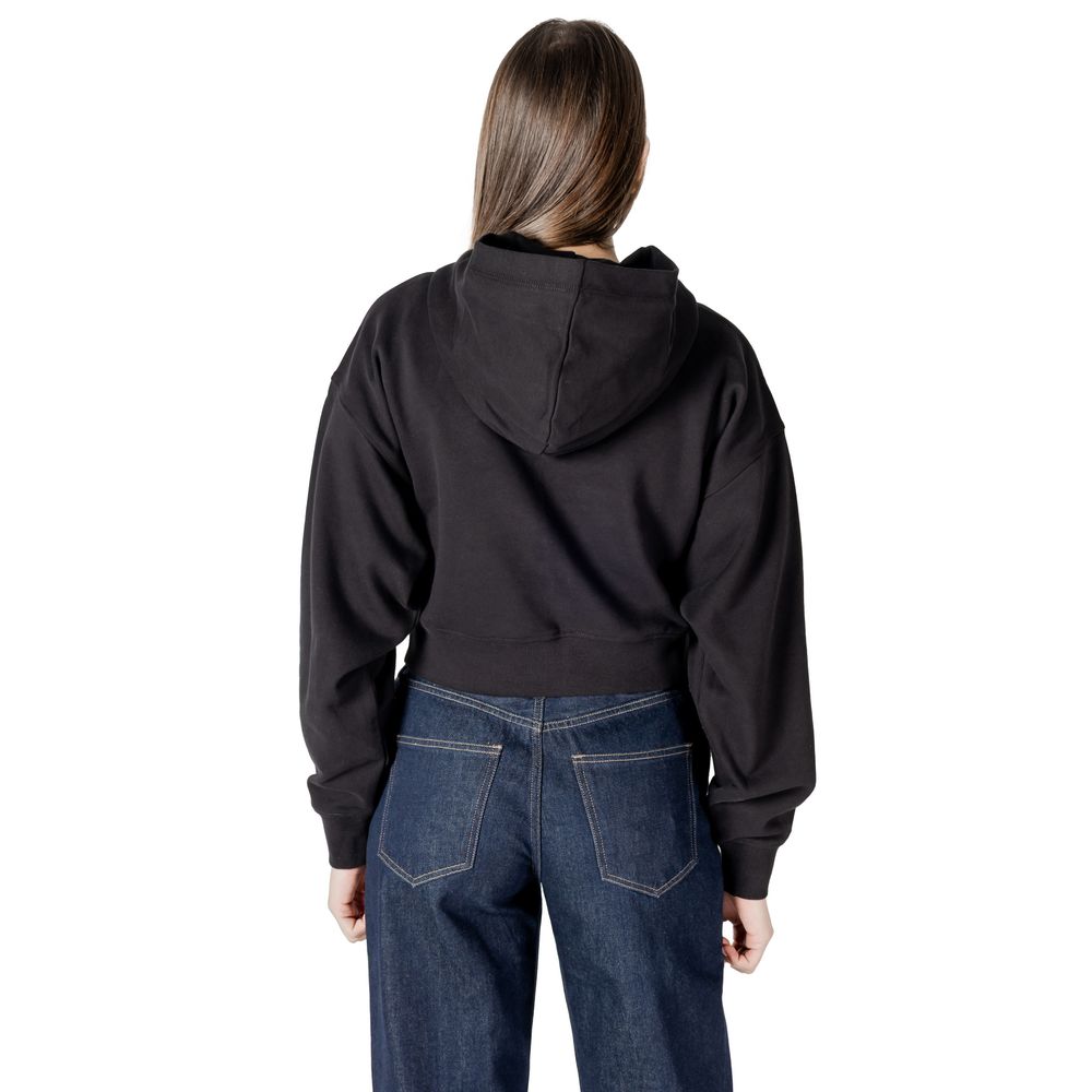 Calvin Klein Jeans Black Cropped Cotton Hooded Sweatshirt