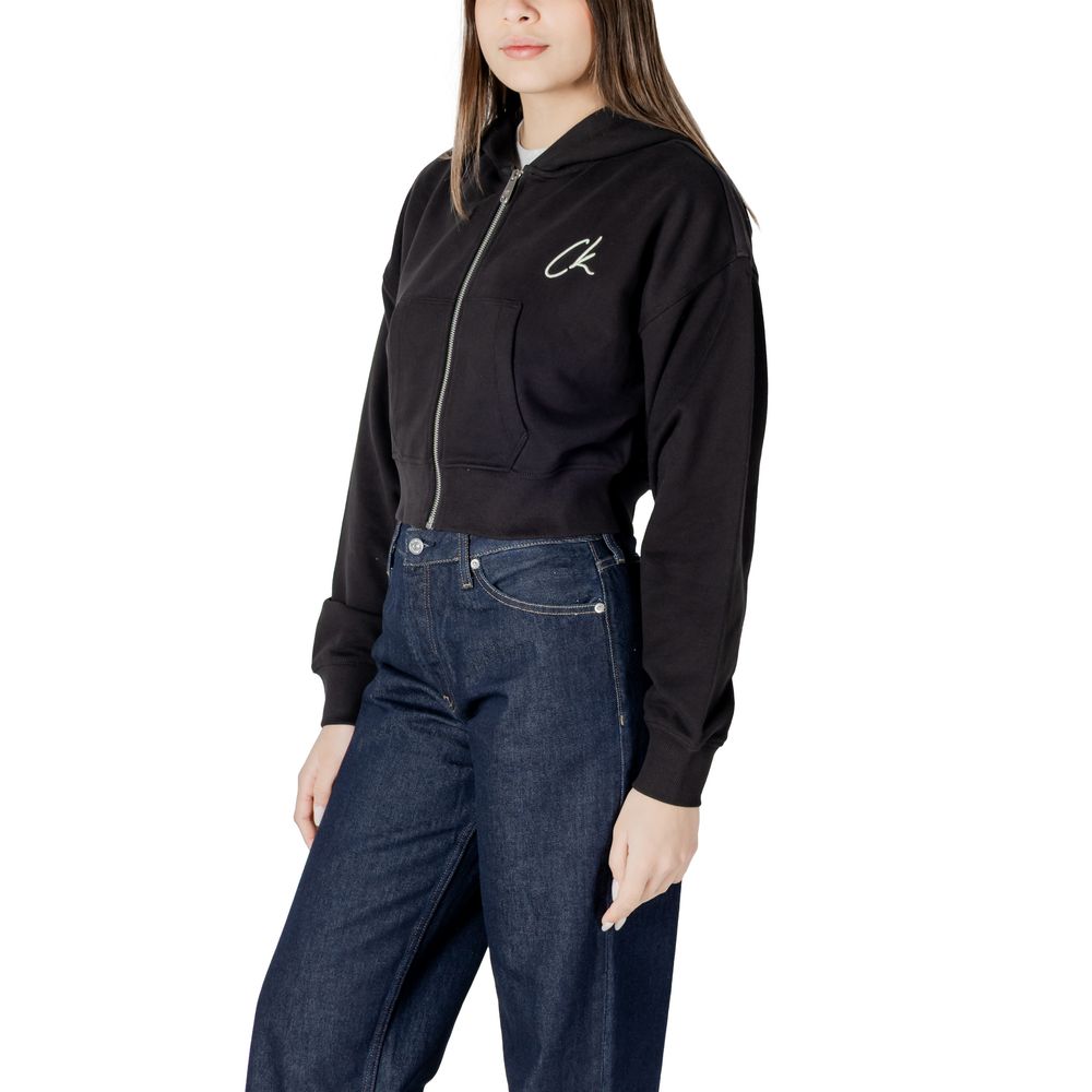 Calvin Klein Jeans Black Cropped Cotton Hooded Sweatshirt