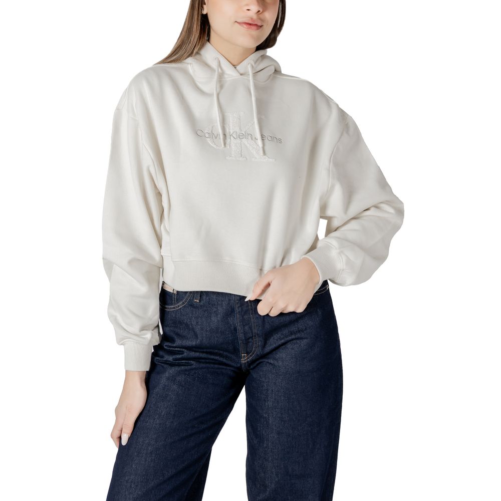 Calvin Klein Jeans Cream Cotton Hoodie for Women