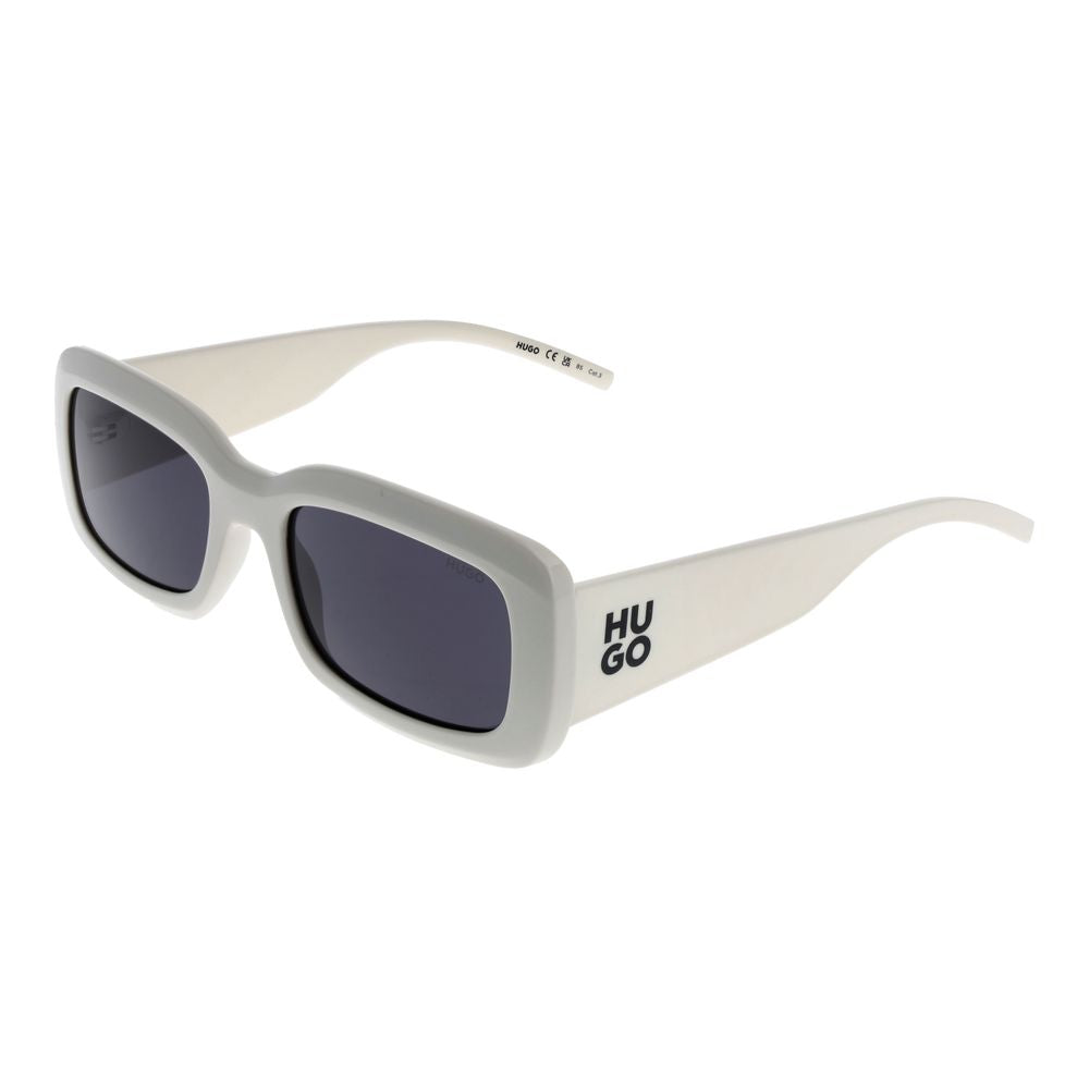 Hugo Boss Unisex Sunglasses – White Rectangle Frame with Grey Lenses, 56mm