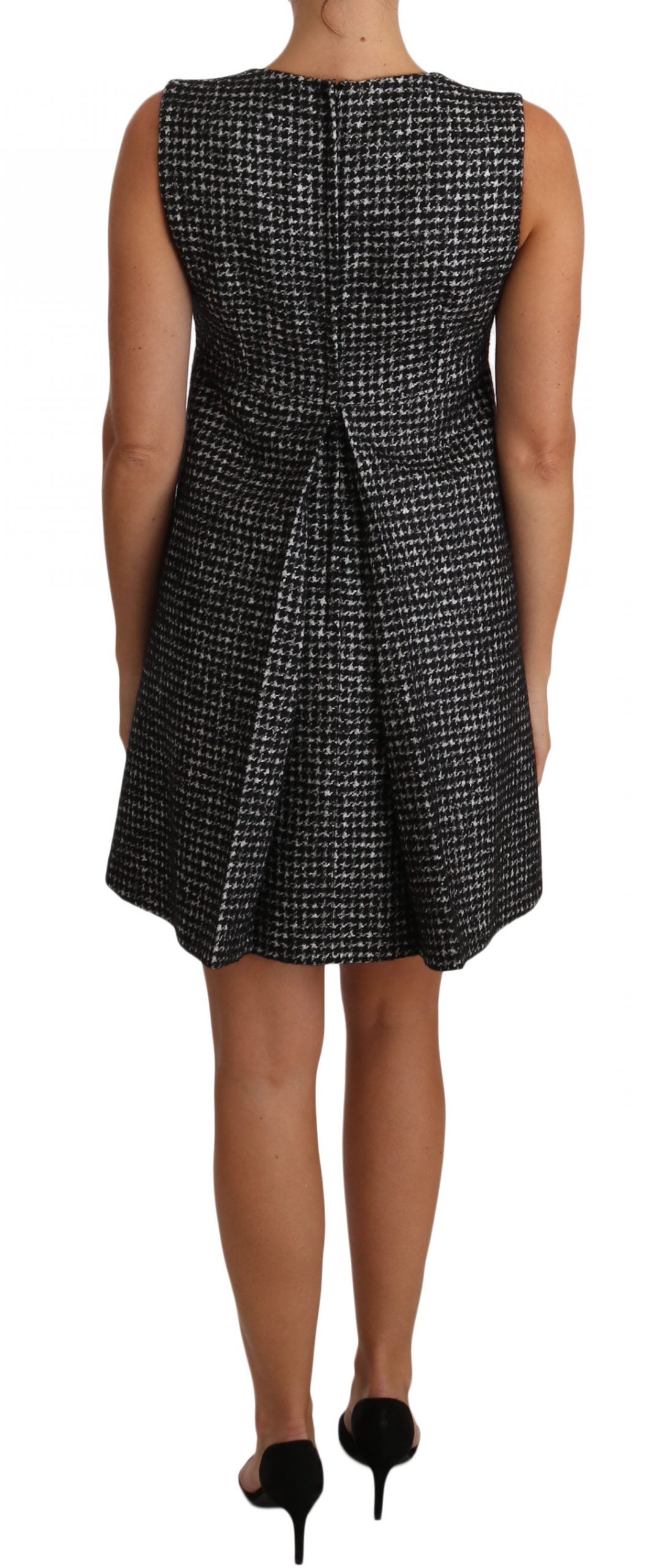 - Houndstooth Floral Appliqué Shift Dress