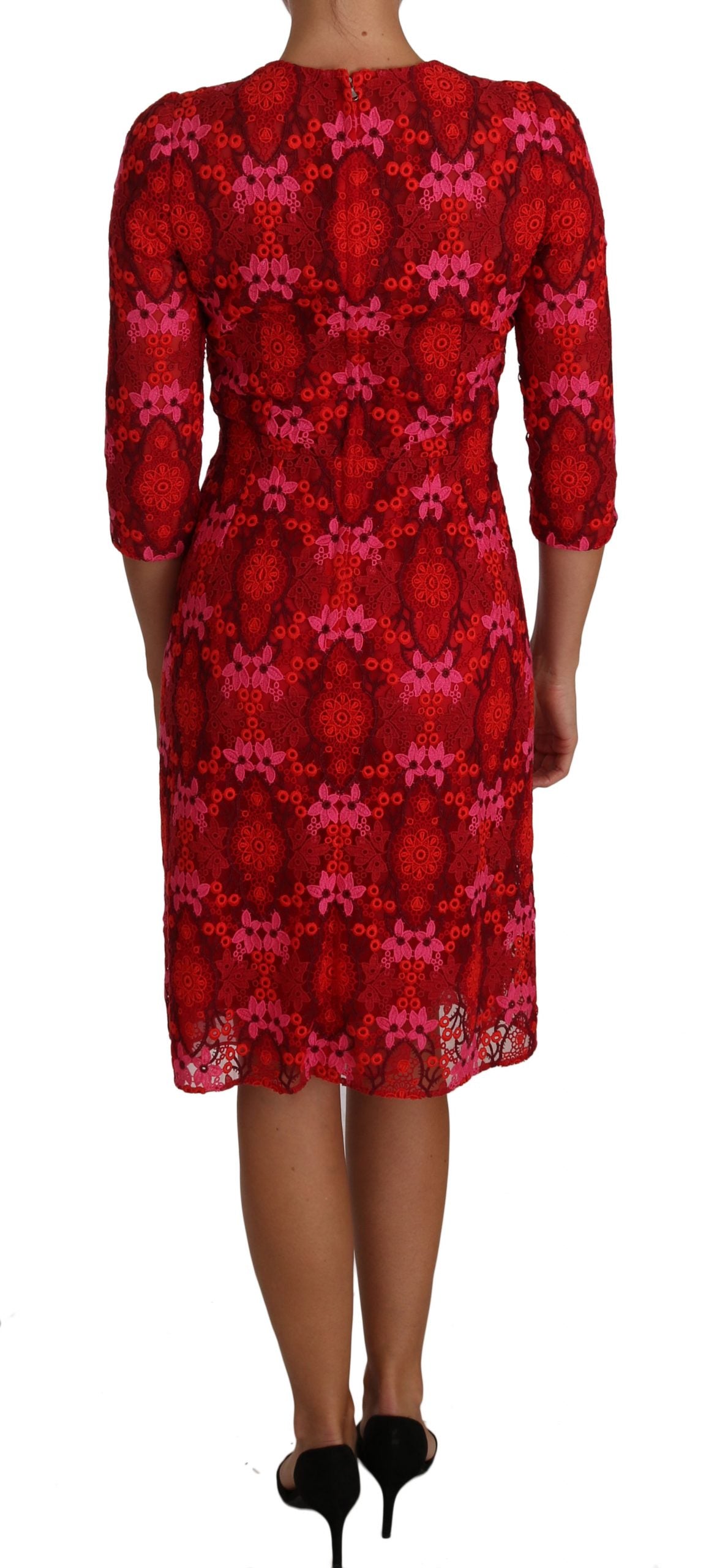 - Elegant Floral Crochet Knee-Length Dress