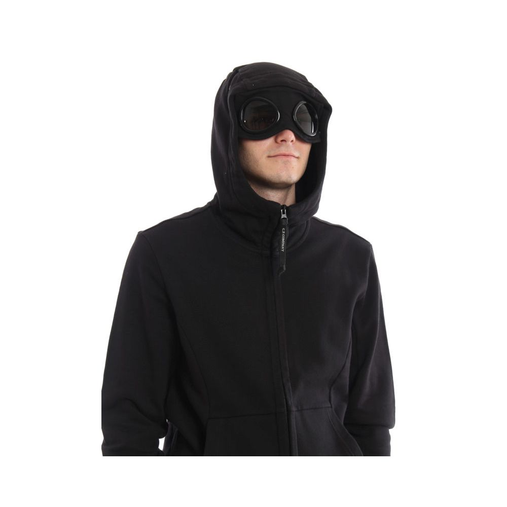 C.P. Company Black Cotton Sweatshirt with Hood and Goggle