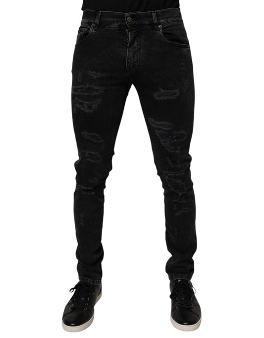 Dolce & Gabbana Black Tattered Cotton Skinny Denim Jeans