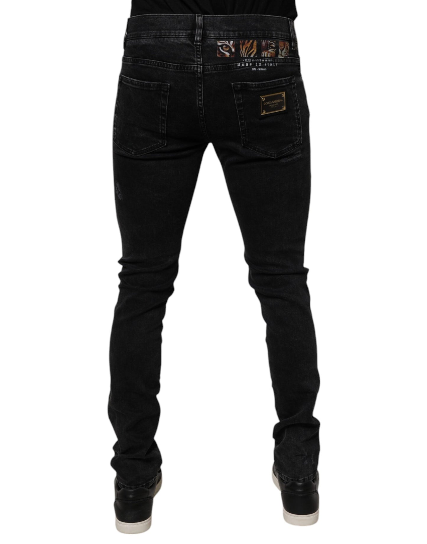 Dolce & Gabbana Black Tattered Cotton Skinny Denim Jeans