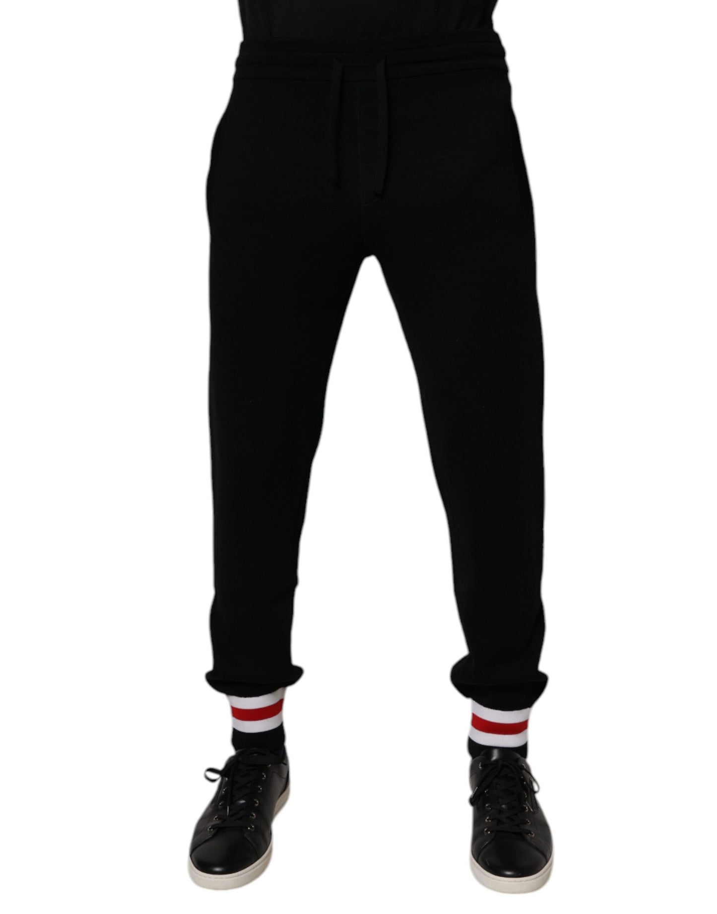 Dolce & Gabbana Black Wool Mid Waist Jogger Sweatpants