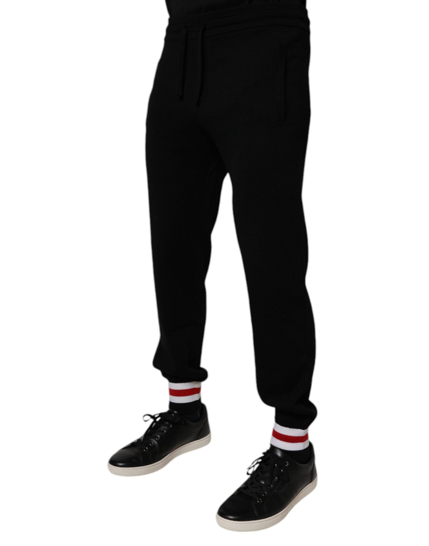 Dolce & Gabbana Black Wool Mid Waist Jogger Sweatpants