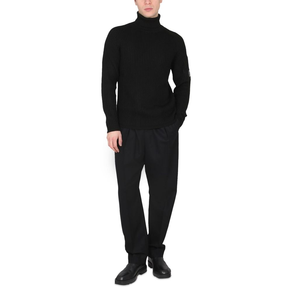C.P. Company Black Ribbed Wool Turtleneck Sweater