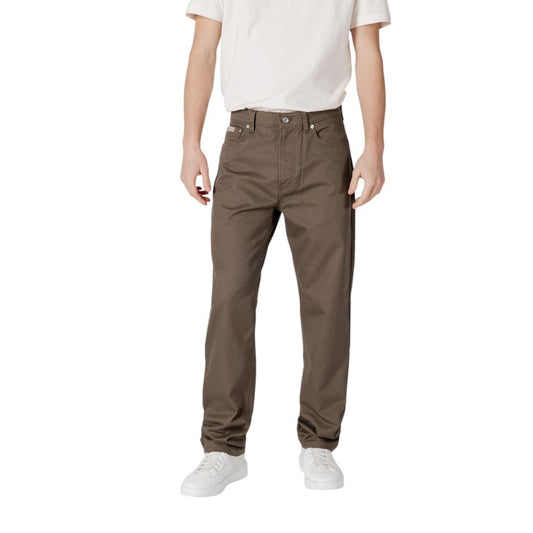 Calvin Klein Jeans Green Straight Cotton Twill Trousers for Men