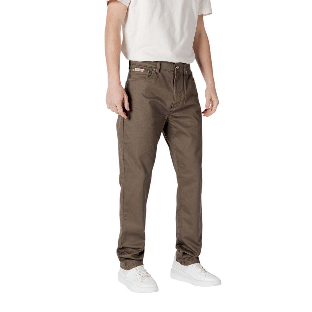 Calvin Klein Jeans Green Straight Cotton Twill Trousers for Men