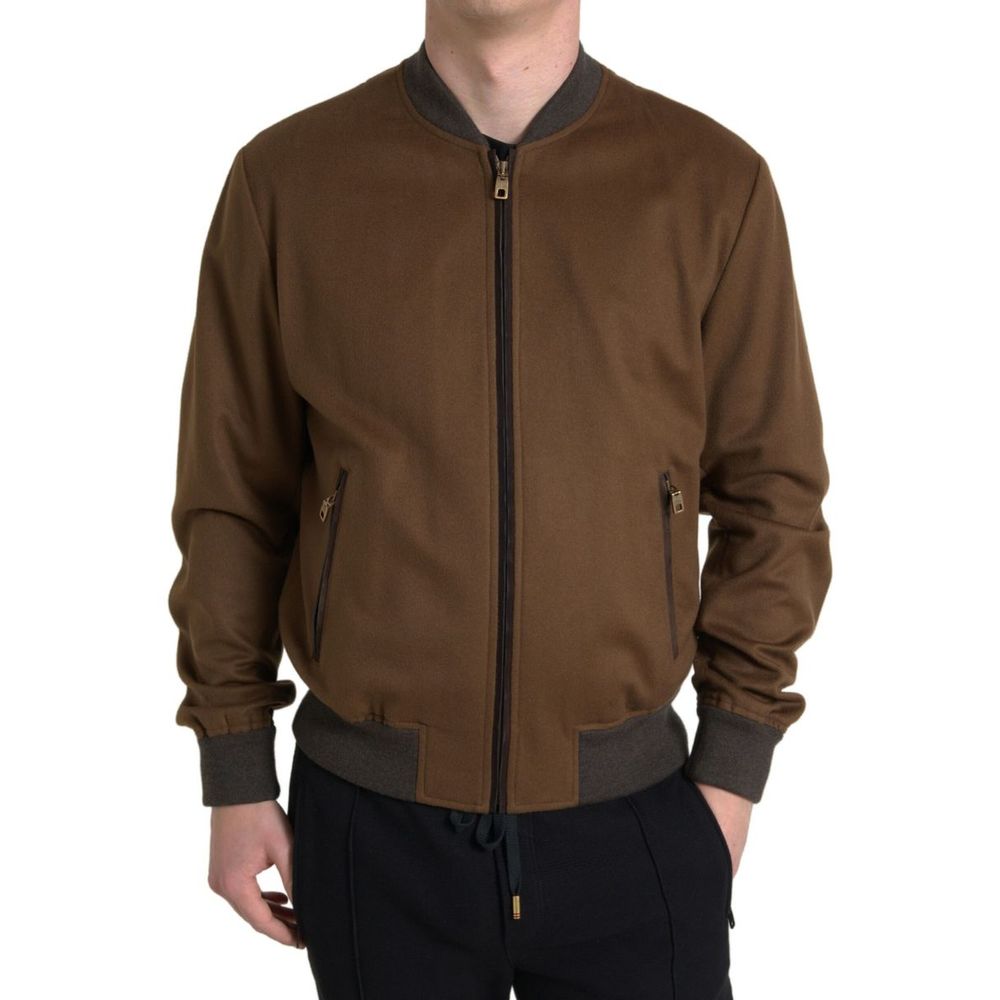 Dolce & Gabbana Brown Cashmere Bomber Jacket