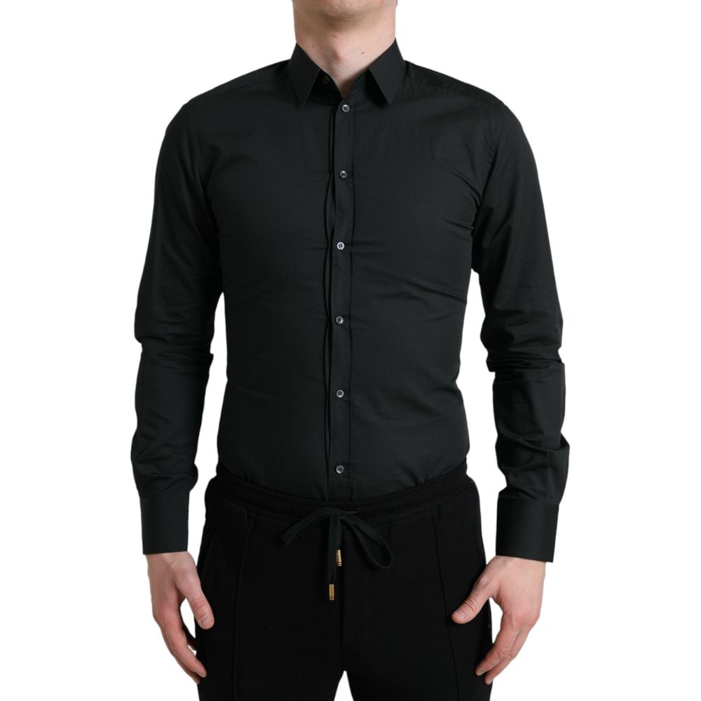 Dolce & Gabbana Black Cotton Shirt - GOLD Dress Shirt