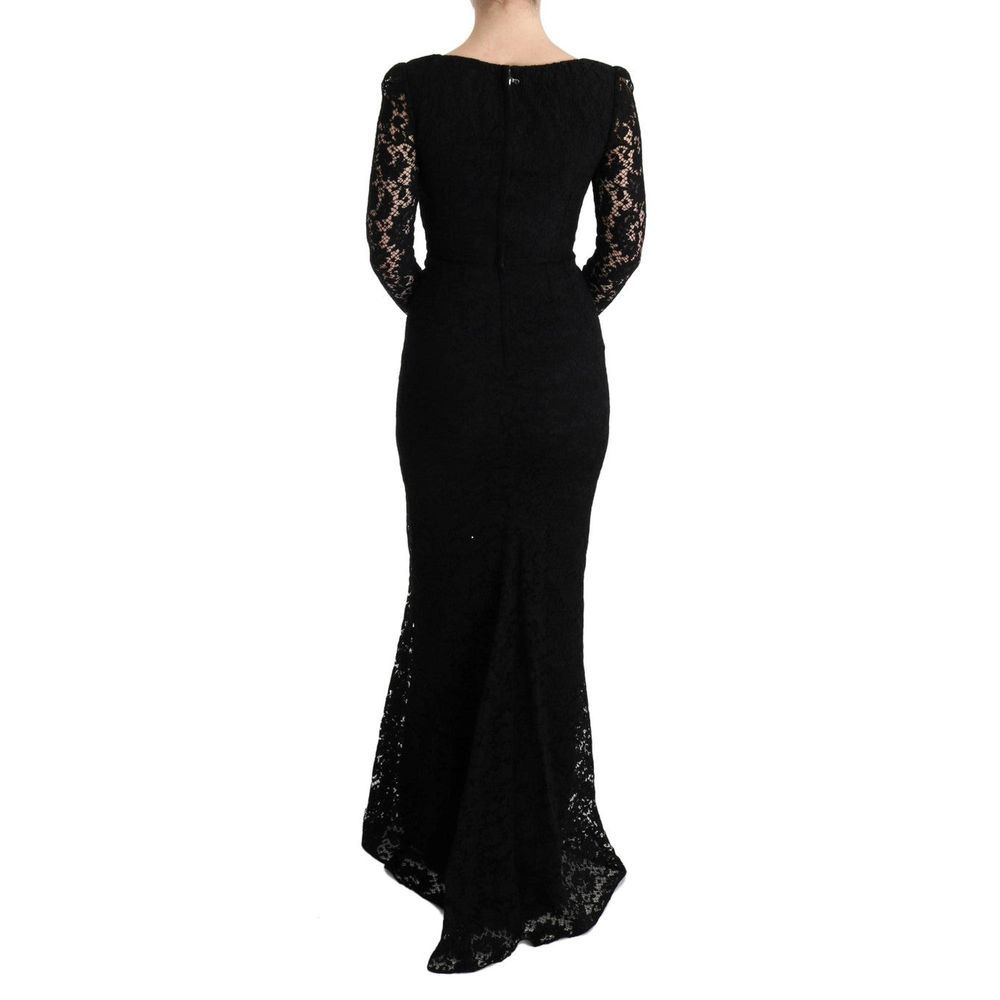 Dolce & Gabbana Black Floral Lace Sheath Long Dress