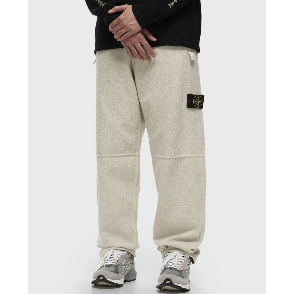 Stone Island White Cotton Fleece Trousers